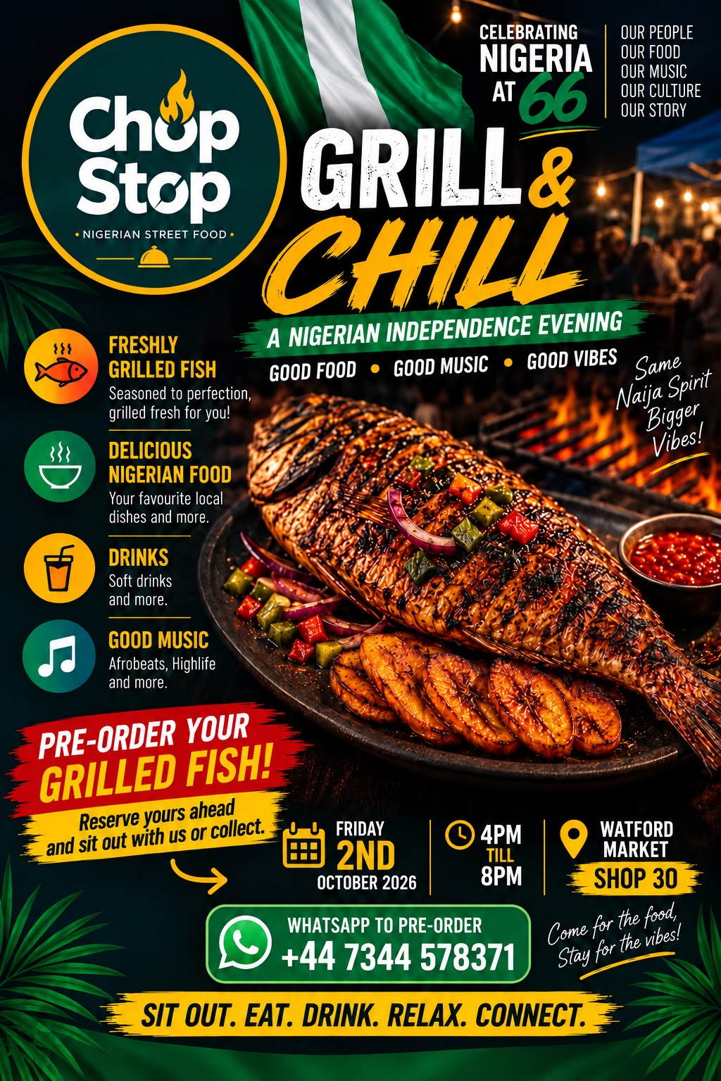 Grill and Chill Nigerian Independence Evening flyer